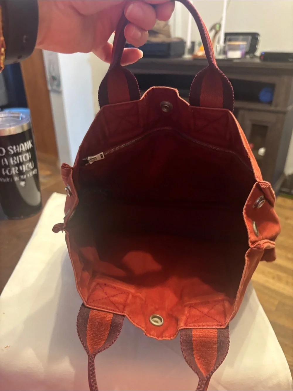 Hermes Red Canvas Tote with Dark Stripe